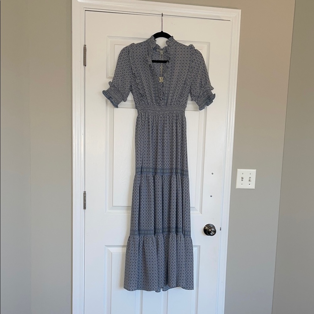Blue Smocked Tiered Maxi dress